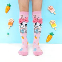 1 pair of cute cartoon socks, pink bow accessories, soft, breathable, fashionable, suitable for holiday parties, everyday wear.