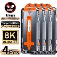 4pcs Easy to Install Privacy Tempered Glass For iPhone 17 Pro Max/17 Air/16/15/14/13/12/11/16e/Plus/Mini/X/XR/XS Max/7/8/SE2/SE3