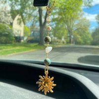 New Beaded Sun Pendant Key Chain Handmade Y2K Style Car Hanging Decorations Pink Bag Charms Car Decor
