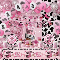 Pink Cowgirl Party Decorations Western Bachelorette Supplies Disco Rodeo Birthday Tableware Plates Cups Balloon Let's Go Girls