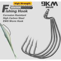 9KM EWG Worm Hook 100pcs Extra Wide Gap Hook Offset Hook for Zander Bass Fishing Soft Plastic Lure Hook for Texas Rig Free Rig