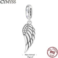925 Sterling Silver Angel Wing Feather Dangle Charm Lucky Guardian Wing Pendant Bead Fit Bracelet Necklace DIY Jewelry Gifts