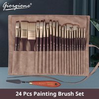 Acrylic Paint Brushes Oil Paint Brushes Artist Paint Brushes Set Bag Pack with Scraper 24 Pcs Gouache Wooden Handle Brushes