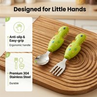 2 pcs Dinosaur-Shaped Children's Metal Cutlery Set With, 304 Stainless Steel Children Safe Forks and Spoons, Dishwasher Safe