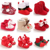 Chaussures de noël pour nouveau-né, nouvel an, pour garçons et filles, premiers pas, fond souple, plates, bottes de neige chaudes pour nourrissons de 0 à 18 mois