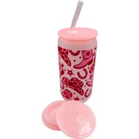 Western Cowboy Beer Mug Iced Coffee 16 oz Glass Straw with Silicone Lid and Cleaning Brush Cowboy Boots Disco Drink Cup Glass