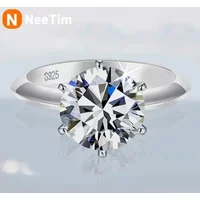 NeeTim 0.5-5ct Moissanite Ring For Women 925 Sterling Silver with White Gold Plated Lab Diamond Engagement Wedding Band Jewelry