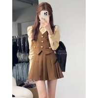 Korean Drama College Style JK Uniform Set Women's Three-Piece Suit Spring Fashion Ensemble Short Sleeve Neck Design