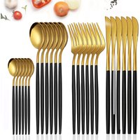 24Pcs Edelstahl Geschirr Set Schwarz Gold Besteck Löffel Gabel Messer Western Cutleri Besteck Besteck Geschirr Liefert