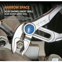 4 Inch Mini Groove Joint Pliers with Push Lock V Jaw Fast Adjustable for Tight Spaces Multi Surface Grip
