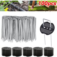100-400pc U-Shaped Garden Ground Peg with Buffer Washers Spike Fence Stakes Turf Tent Securing Pegs Outdoor Landscaping Anchors