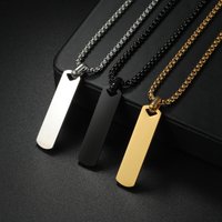 Trendy Stainless Steel Punk Square Pendant Necklace for Men Women Blank Bar Couples Necklaces Birthday Christmas Jewelry Gift