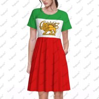 2026 Iran Persia Lion Flag Print New Casual Short Sleeve Long Dress Women's O-Neck Printed Swing Retro Dresses
