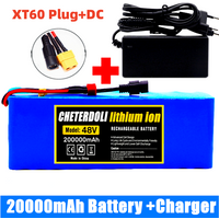 E-Bike Battery 48V 20Ah 18650 Lithium Ion Battery Pack 13S3P E-Bike Conversion Kit Bafang 1000W and 54.6V 2A Charger + XT60 Plug