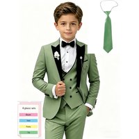 New Green Boys Suits 4 Pieces For Birthday Party Handsome Velvet Collar Kids Slim Fit Suit Set Wedding Ring Bearer Outfit 3-14T