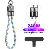PD 240W Portable 2 in 1 Lanyard USB C To Type C Fast Charging Cable Keychain Type C Data Cord For iPhone 15 16 Samsung Laptop