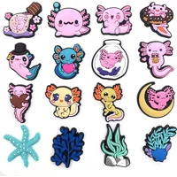 16Pcs Cartoon Axolotl Coral Series Shoe Charms for Clogs Bubble Slides Sandals PVC Shoe Decorations Buckle Accessories for Kids