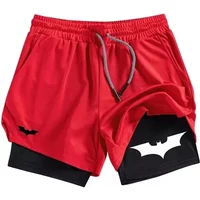 AliExpress NONE Bat Print 2-in-1 Men's Sports Breathable Quick-Drying Summer Shorts with Phone Pocket Gym Workout Running Shorts Cycling Shorts