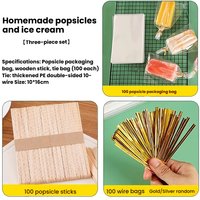 300 Pcs Popsicle Sticks and Pop Bags Set Ice Cream Clear Plastic Self-adhesive 8*20 Cm Pouch with 11*1 Cm Wooden Sticks