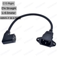 IEC320 C14 with screw holes and C13 Right Angled Short, C14 to C13 Extension cord for Computer Kettle, H05VV-F 3G 0.75MM,30cm