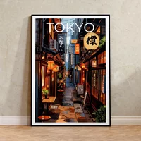 Tokyo Cityscape Canvas Print Japanese Bar Art Asian Cafe Illustration Manga Wall Art Poster for Modern Living Room Home Decor