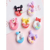 10Pcs New Cute 20-25mm Animal Cartoon Doughnuts Series Flat Back Resin DIY Jewelry Craft Decoration Accessories