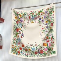 90cm Twill Silk Scarf Shawl Luxury Brand Tulip Flowers Print Square Scarf Women Hijabs Bandana Foulard Neckerchief Head Scarves