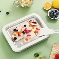 1PC Ice Cream Maker Stainless Steel Square Manual Ice Machine Instant Cold Plate With Dual Scrapers for Making Rolled Ice Cream