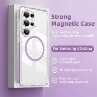 For MagSafe Transparent Anti-yellow PC+TPU Case For Samsung S26 Ultra S25 S24 Plus S23 Silicone Anti-Slip Edge Protective Cover