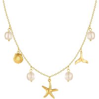 Stainless Steel Waterproof Charm Necklace for Women Pearl Starfish Seashell 18k Gold Summer Beach Surfer Jewelry Necklace Gifts