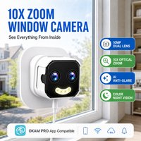 Caméra de fenêtre OKAM PRO à double objectif, zoom 10X, caméra WIFI 5G HD 10MP, double support, vision nocturne, interphone bidirectionnel, détection mobile