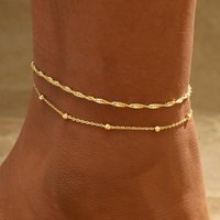 Tarnish Free Bead Anklet,Stainless Steel Double Layered Foot Chain Adjustable,Summer Beach Versatile Jewelry for Her Gift