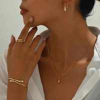Waterdrop Jewelry Set, 4Pcs Necklace Earrings Bracelet Ring Set for Women Wedding Party Gift