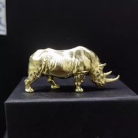 Antique Solid Brass Rhinoceros Sculpture Miniature Handmade Paperweight Zen Desk Decor Lucky Perseverance Symbol Office Gift