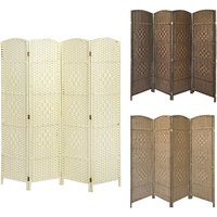 4-Panel Wicker Room Divider - Cream, for Living Room Privacy and Style