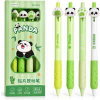 Kawaii Panda Retractable Gel Pen Set 4Pcs, 0.5mm ST Nib Black Ink Soft Grip Pens for Student Office Daily Writing