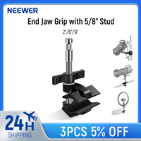 NEEWER End Jaw Grip with 5/8" Stud, Steel Shaft End Pipe Grip Clamp with Adjustable Aluminum Jaws, Rubber Pads for C Stand