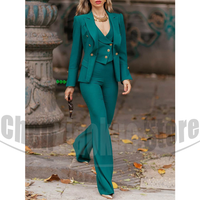 Fashion Women's Three Piece Suit Set Chic Peak Lapel Double Breasted Outfit Elegant Office Lady Party Prom Slim Pants Suits