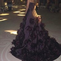 Prom Dresses 2026 Dark Purple Strapless Satin A-Line Evening Gown 3D Handmade Floral Lace Up Back Formal Party Dress Customized