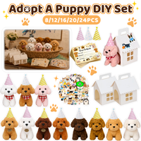 8-24Set Teddy Dogs DIY Adopt A Puppy Party Favors Mini Plush Puppy Stuffed Dogs with House and Stickers for Birthday Party Gifts