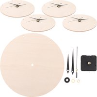 5Set Wood Clock Face For Diy Projects Blank Painting Wall Clock Board Round Dial Plate Replacement Kit - Silent Wooden Movement