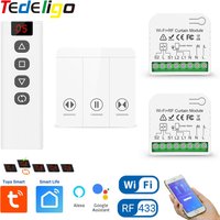 Tedeligo Tuya WiFi RF Smart Curtain Switch,110V 220V Roller Shutter Blinds Control Module with Wireless Remote,work with Alexa