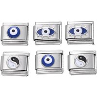 1pcs/lot Stainless Steel Taiji Pattern Various Eyes Shape Italian Links Fit 9x10mm Bracelet for DIY Jewelry Making Accessories