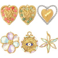 3pcs/Lot Stainless Steel Natural Stone Beaded Heart DIY Charm Enamel Rainbow Flower Necklace Pendant Women Eye Jewelry Wholesale