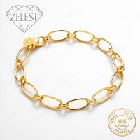 925 Sterling Silver 18K Gold Plated 8-inch Delicate Oval Bracelet for Women, Fashionable Wedding Party Gift Jewelry