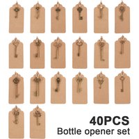 40pcs Key Bottle Opener Copper Color Skeleton Key Beer Opener with Personalized Sticker Cards gift for Wedding Engagement Party
