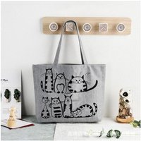 Cartoon Cats Printed Beach Zipper Bag New Trendy Fashion Wide Shoulder Strap Retro Women Fashion Canvas Tote Shopping Handbags