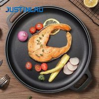 JUSTINLAU Thick Pancake Pot Double Eared Pancake Barbecue Cast Iron Flat Pot Steak Pizza Frying Pan Home Kitchen Barbecue Tools