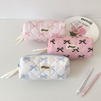 Large Capacity Sweet Girl Pencil Bag Aesthetic Bow Ribbon Pencil Pouch School Stationery Organizer School Student Supplies
