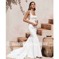 White Backless Simple Mermaid Wedding Dress Sleeveless Satin Elegant Straps Square Neck Robe De Bride Gown Customized